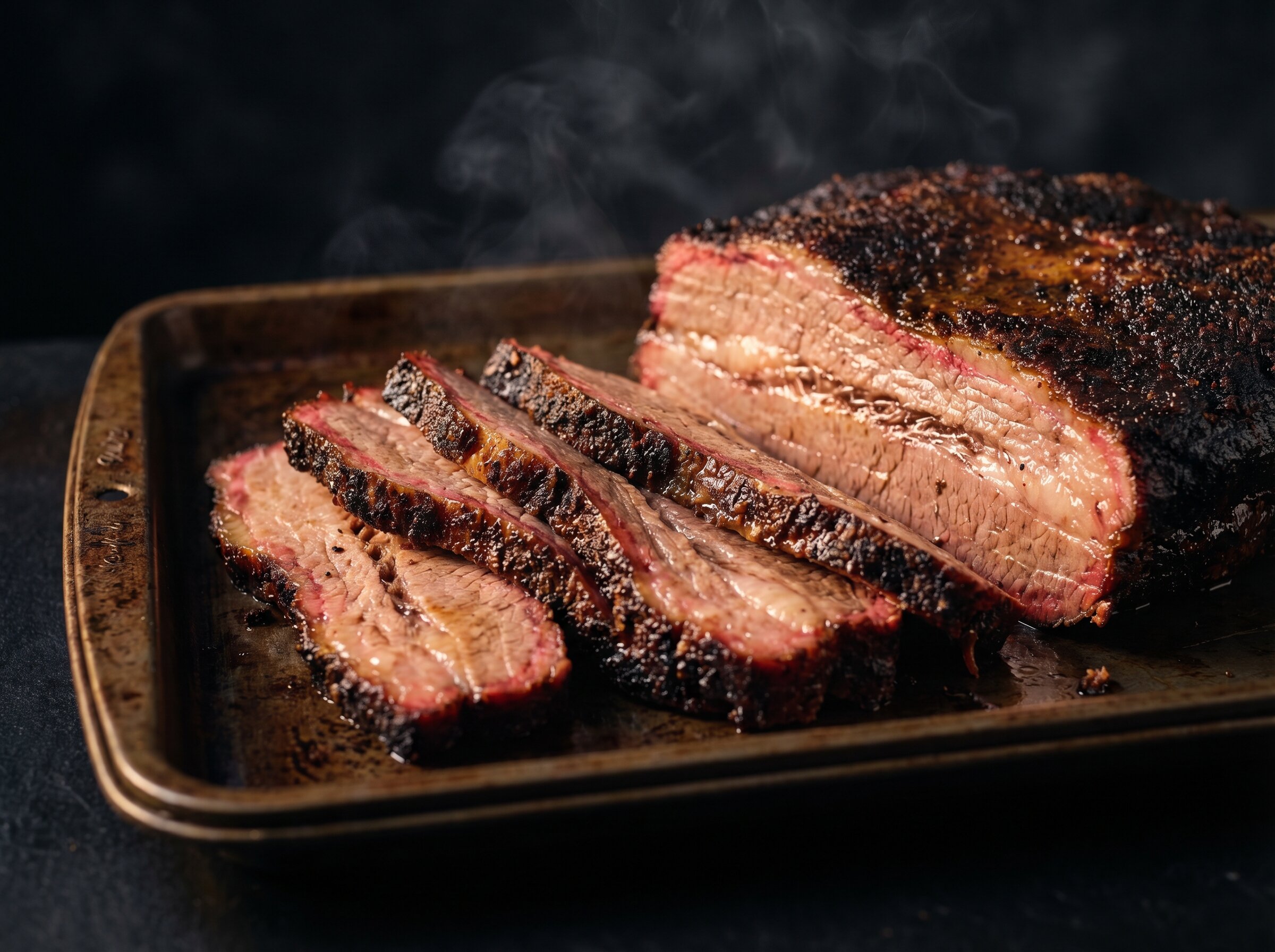 Freshly sliced smoked brisket