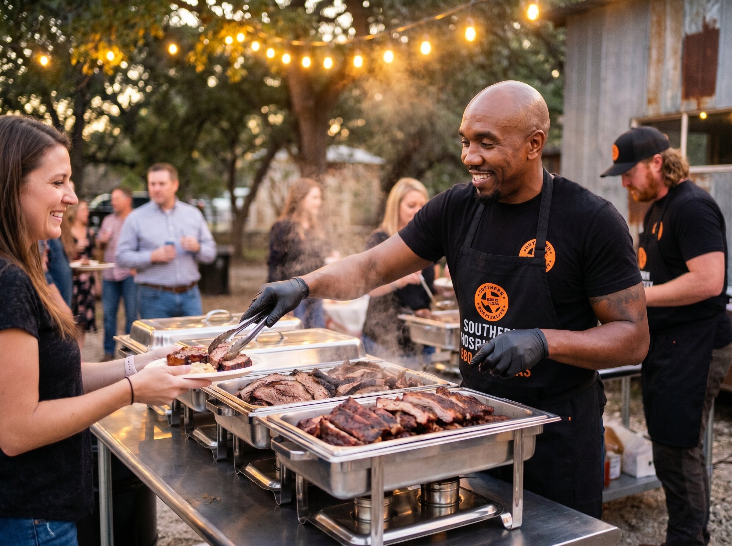 Pitmaster serving at catering event