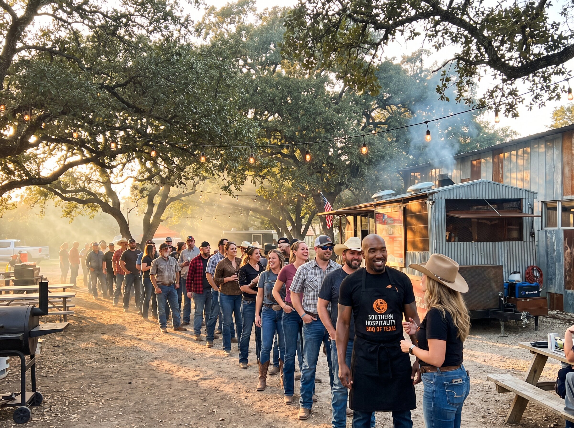 Customers lined up at Southern Hospitality BBQ trailer